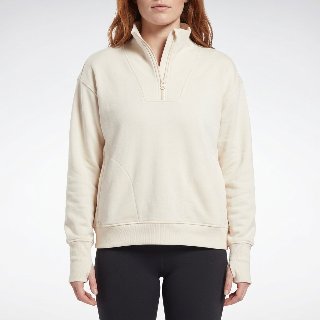 Reebok Cream Knit Half Zip Quarter Zip Stretch Sweater Women Size M